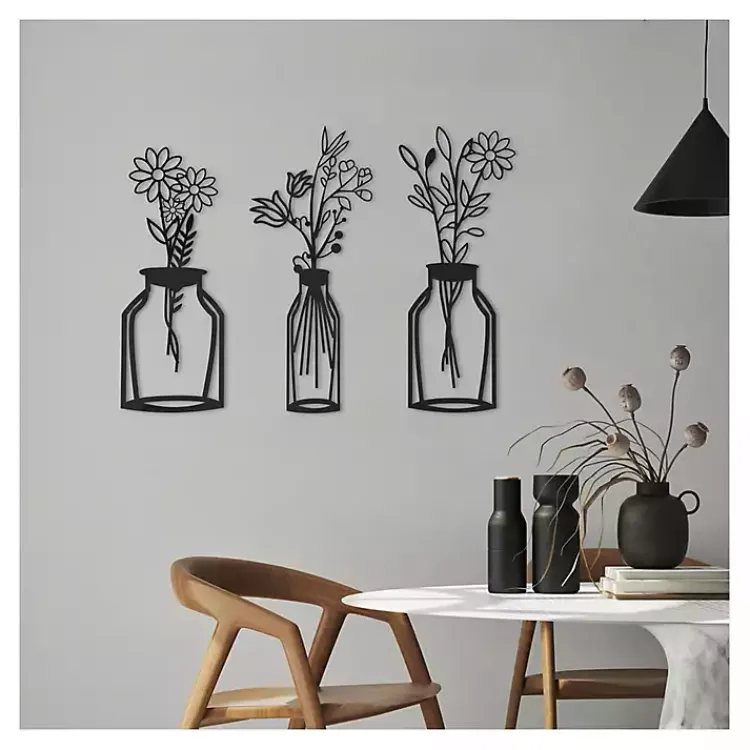 Kirklands Home Metal Floral Vase Wall Plaques, Set of 3 Black Sale