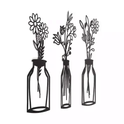 Kirklands Home Metal Floral Vase Wall Plaques, Set of 3 Black Sale