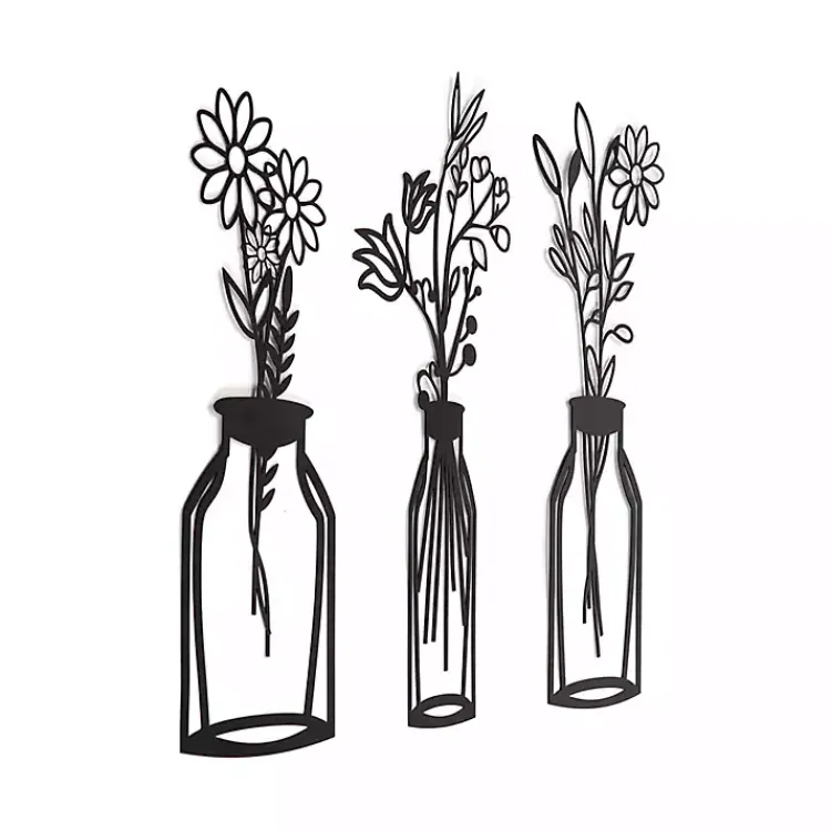 Kirklands Home Metal Floral Vase Wall Plaques, Set of 3 Black Sale