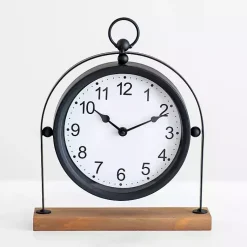 Decorative Accents>Kirklands Home Black Metal Frame with Wood Base Tabletop Clock