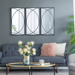 Kirklands Home Black Metal Geometric Wall Mirrors, Set of 3 Outlet