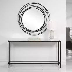 Kirklands Home Metal Glass Top Console Table Black New