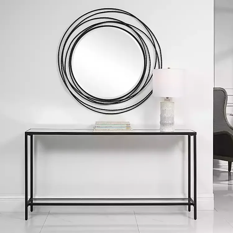Kirklands Home Metal Glass Top Console Table Black New