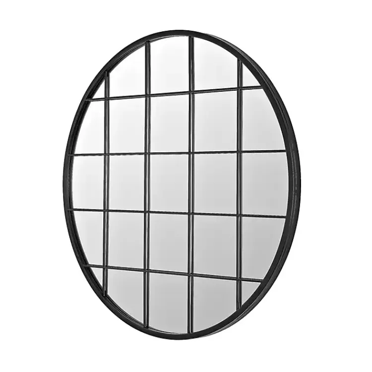 Kirklands Home Black Metal Grid Frame Round Wall Mirror