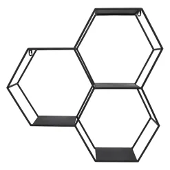 Kirklands Home Black Metal Hexagon Wall Shelf New