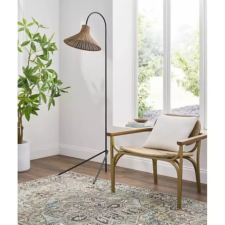 Kirklands Home Black Metal Jeri Floor Lamp with Rat Shade Tan Online
