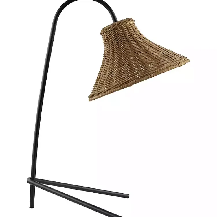 Kirklands Home Black Metal Jeri Table Lamp with Rat Shade Tan Clearance