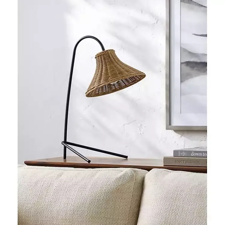 Kirklands Home Black Metal Jeri Table Lamp with Rat Shade Tan Clearance