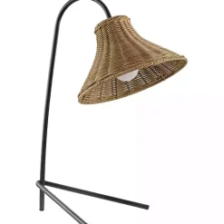 Kirklands Home Black Metal Jeri Table Lamp with Rat Shade Tan Clearance