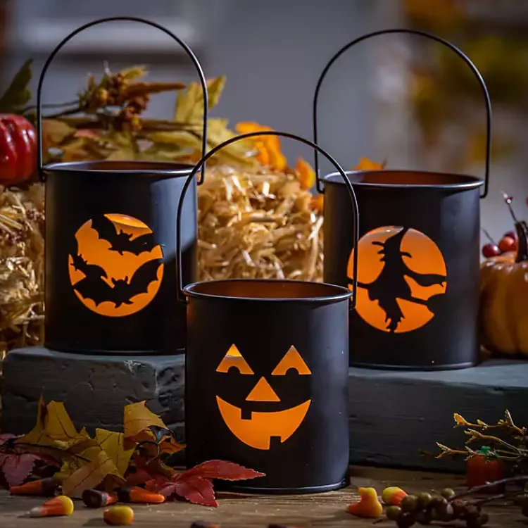 Lanterns>Kirklands Home Metal LED Halloween Lanterns, Set of 6 Black