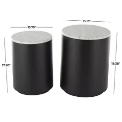 Kirklands Home Black Metal Marble Nesting Accent Tables, Set of 2 White Outlet