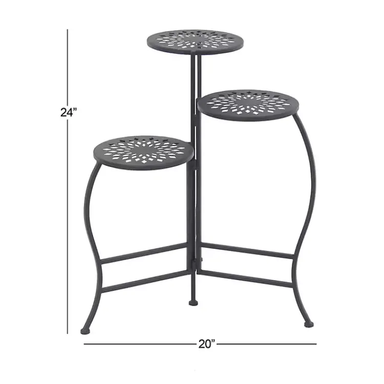 Kirklands Home Metal Medallion 3-Tier Folding Plant Stand Black Hot