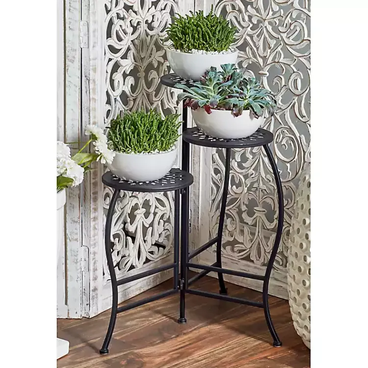 Kirklands Home Metal Medallion 3-Tier Folding Plant Stand Black Hot