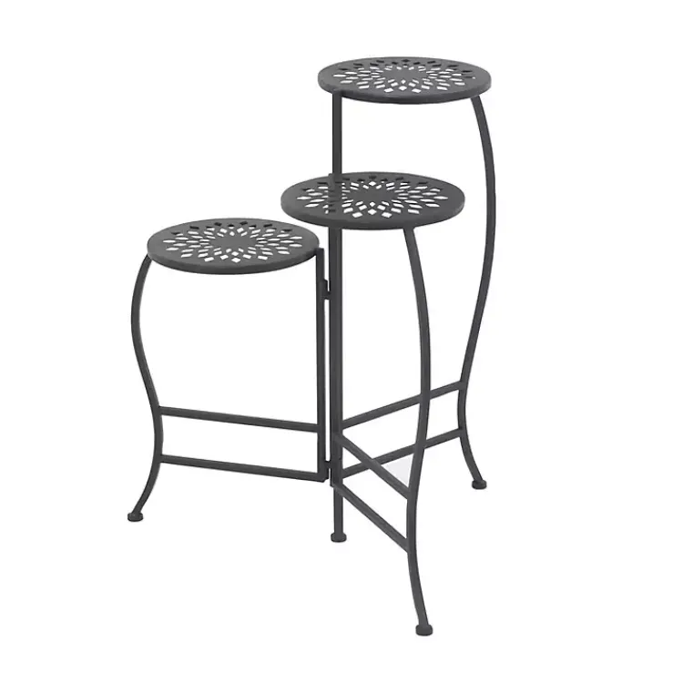 Kirklands Home Metal Medallion 3-Tier Folding Plant Stand Black Hot