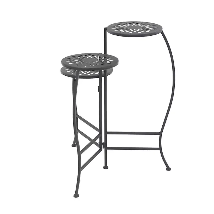 Kirklands Home Metal Medallion 3-Tier Folding Plant Stand Black Hot