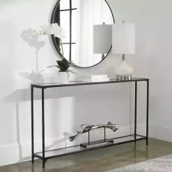 Kirklands Home Black Metal Mirrored Top Console Table Best
