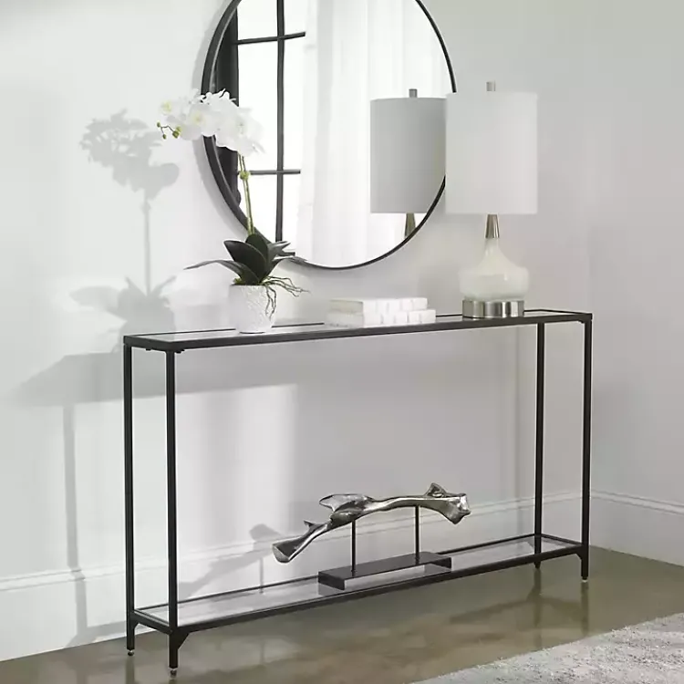 Kirklands Home Black Metal Mirrored Top Console Table Best