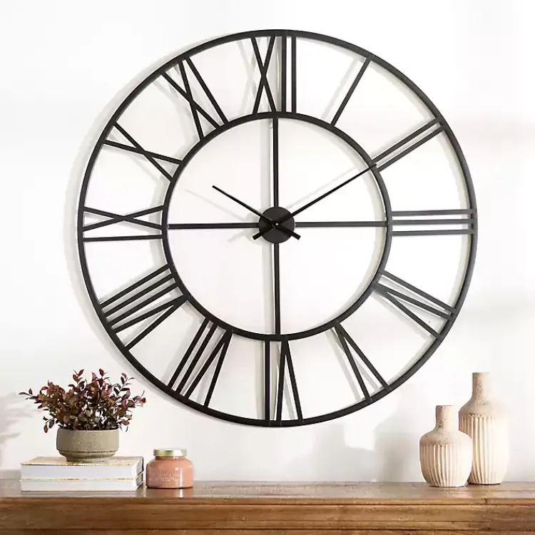 Kirklands Home Black Metal Open Face Aiden Wall Clock Outlet