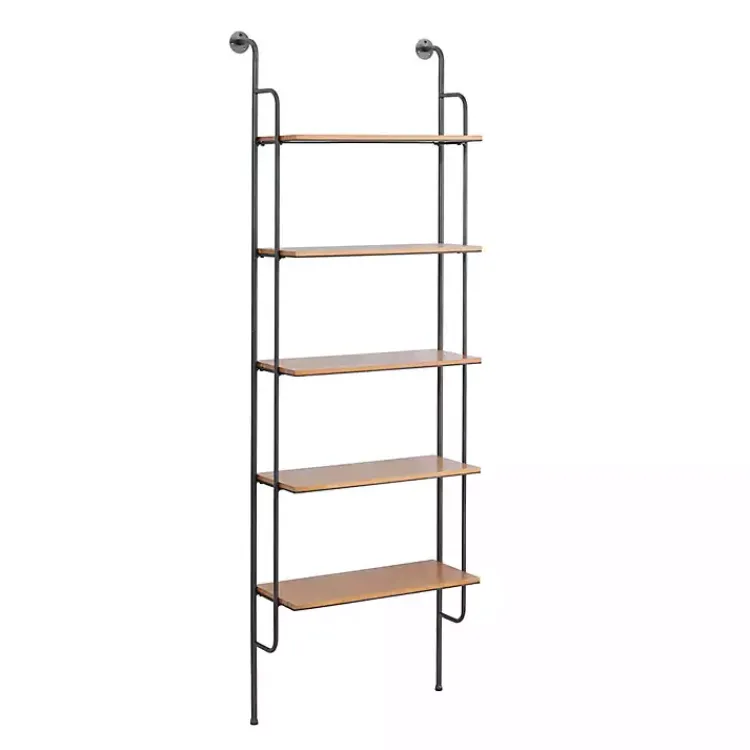 Kirklands Home Black Metal Pipe Frame Brown Wood Wall Shelf