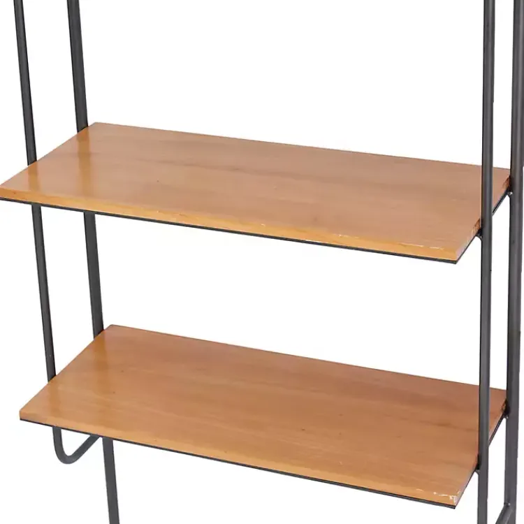 Kirklands Home Black Metal Pipe Frame Brown Wood Wall Shelf