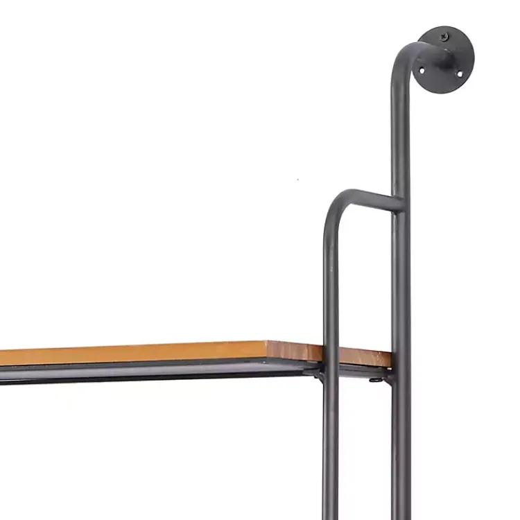 Kirklands Home Black Metal Pipe Frame Brown Wood Wall Shelf
