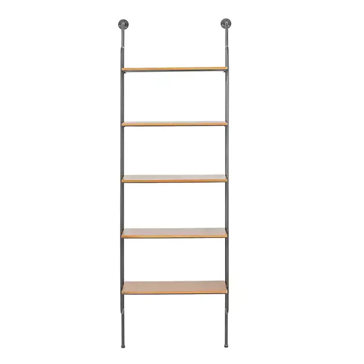 Kirklands Home Black Metal Pipe Frame Brown Wood Wall Shelf