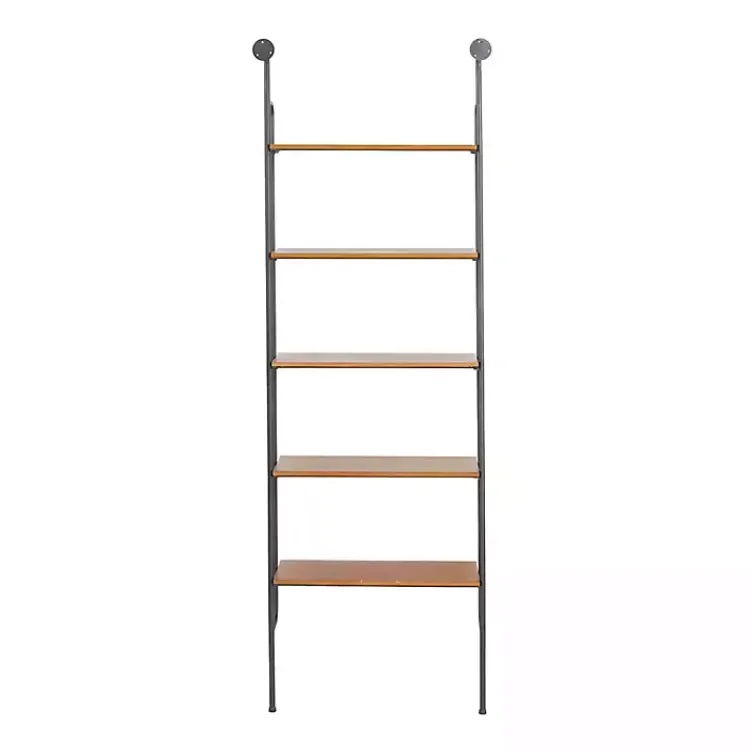 Kirklands Home Black Metal Pipe Frame Brown Wood Wall Shelf