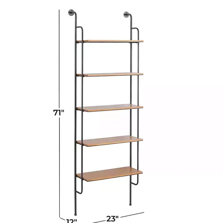 Kirklands Home Black Metal Pipe Frame Brown Wood Wall Shelf