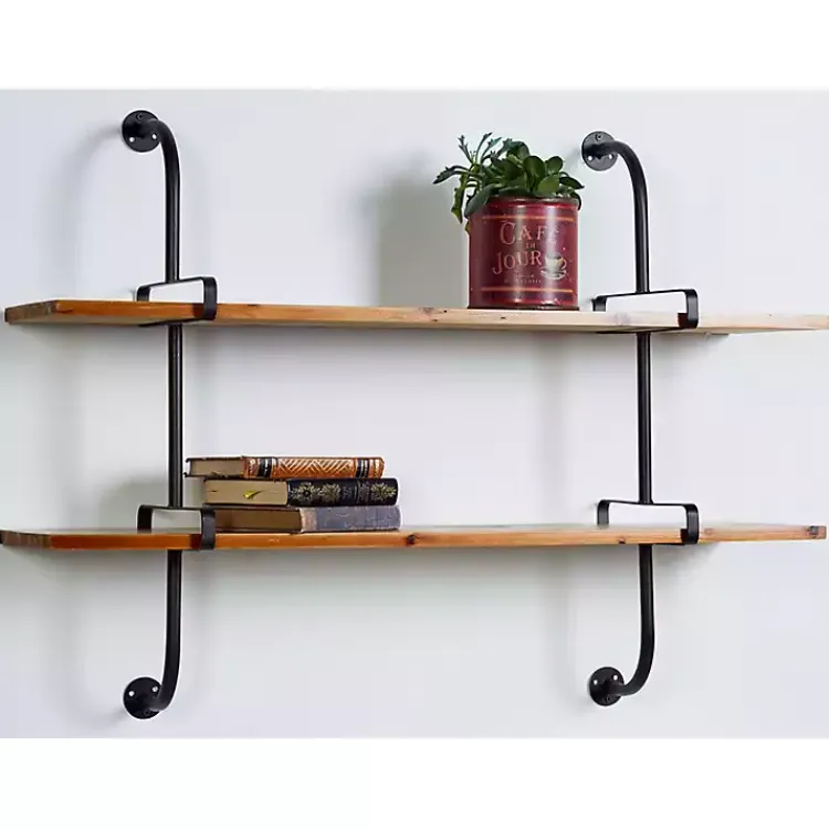 Kirklands Home Black Metal Pipe Two-Tier Wall Mounted Shelf Online