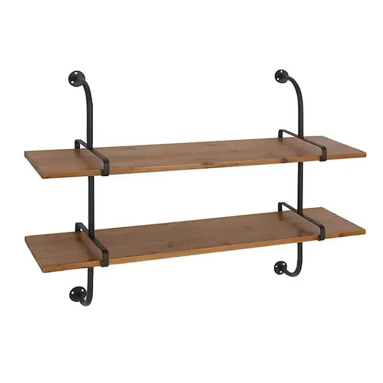 Kirklands Home Black Metal Pipe Two-Tier Wall Mounted Shelf Online