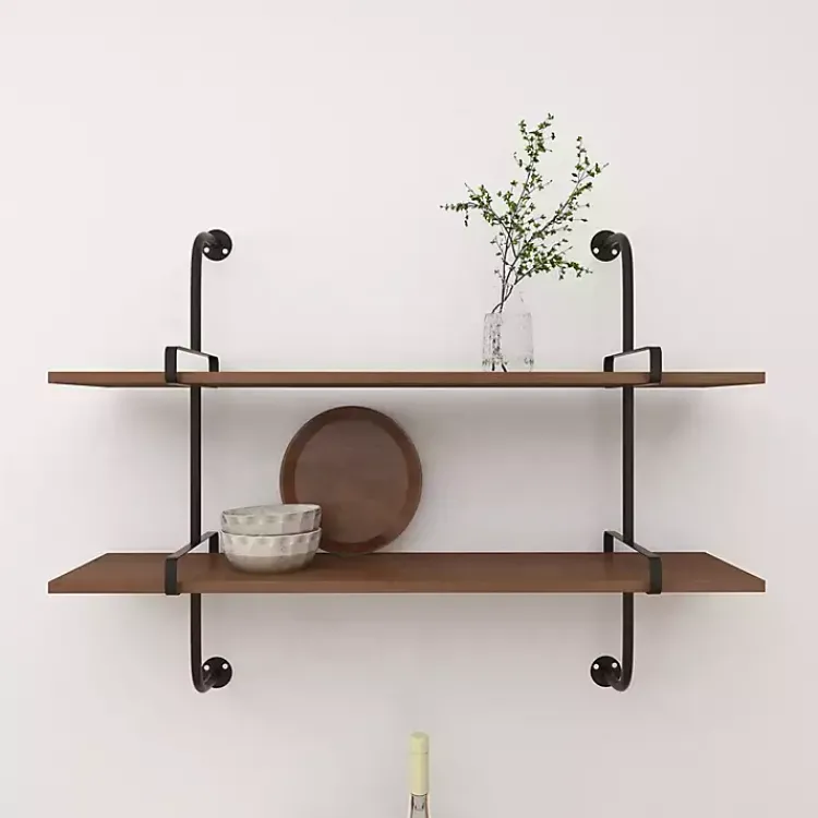 Kirklands Home Black Metal Pipe Two-Tier Wall Mounted Shelf Online