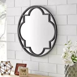 Kirklands Home Metal Quatrefoil Round Frame Wall Mirror Black
