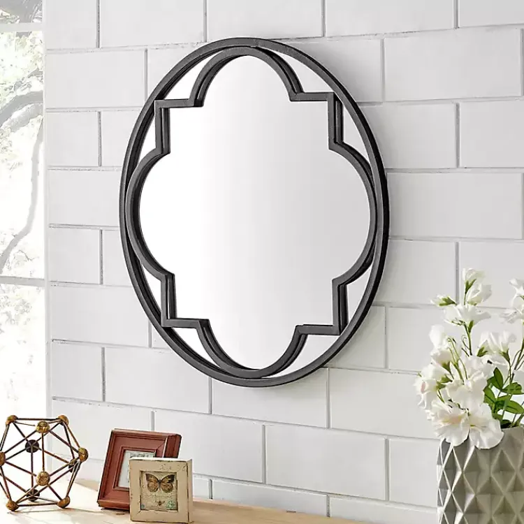 Kirklands Home Metal Quatrefoil Round Frame Wall Mirror Black