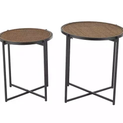 Kirklands Home Black Metal Rattan Accent Tables, Set of 2 Brown Sale