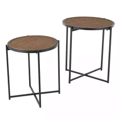 Kirklands Home Black Metal Rattan Accent Tables, Set of 2 Brown Sale