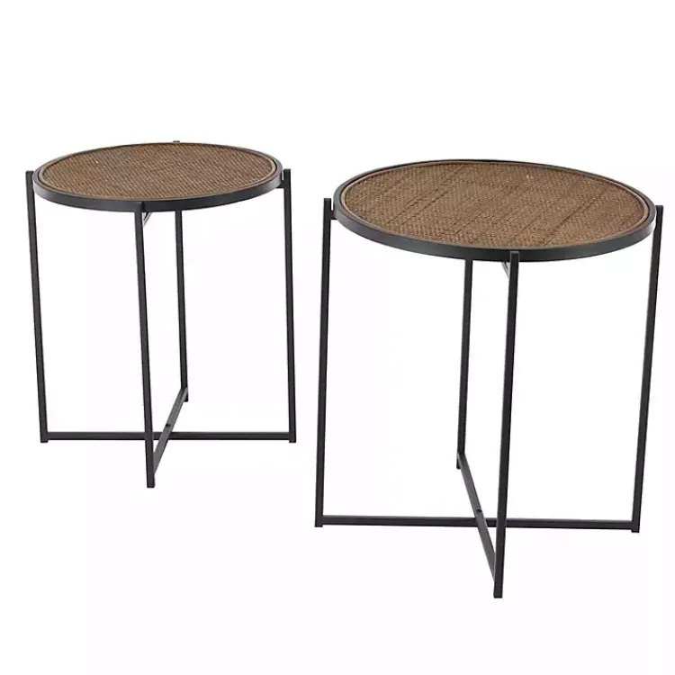 Kirklands Home Black Metal Rattan Accent Tables, Set of 2 Brown Sale