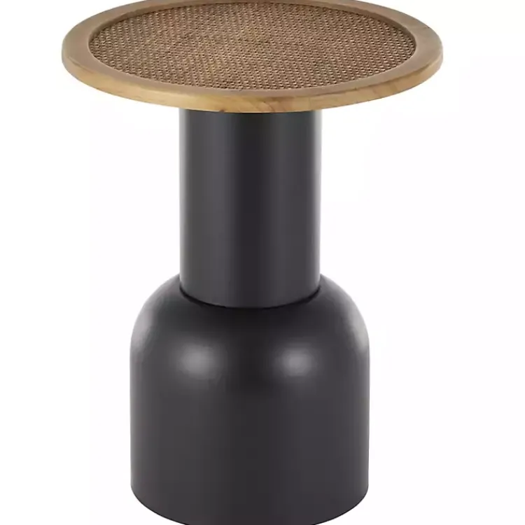 Kirklands Home Black Metal Rattan Pedestal Accent Table, 16 in. Brown Outlet