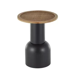 Kirklands Home Black Metal Rattan Pedestal Accent Table, 16 in. Brown Outlet