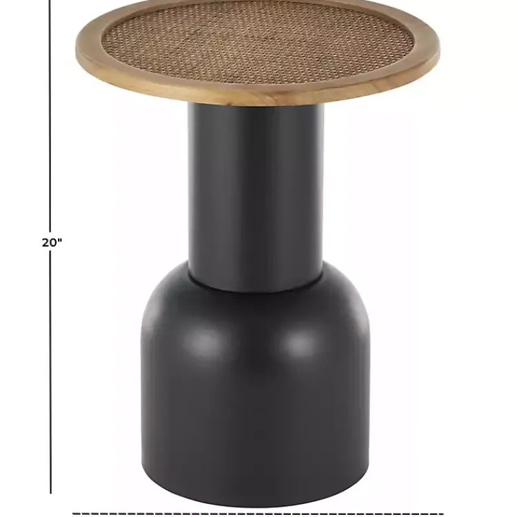 Kirklands Home Black Metal Rattan Pedestal Accent Table, 16 in. Brown Outlet