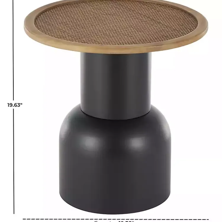 Kirklands Home Black Metal Rattan Pedestal Accent Table, 19 in. Brown