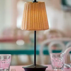 Kirklands Home Metal Rattan Shade Cordless Table Lamp Black Sale
