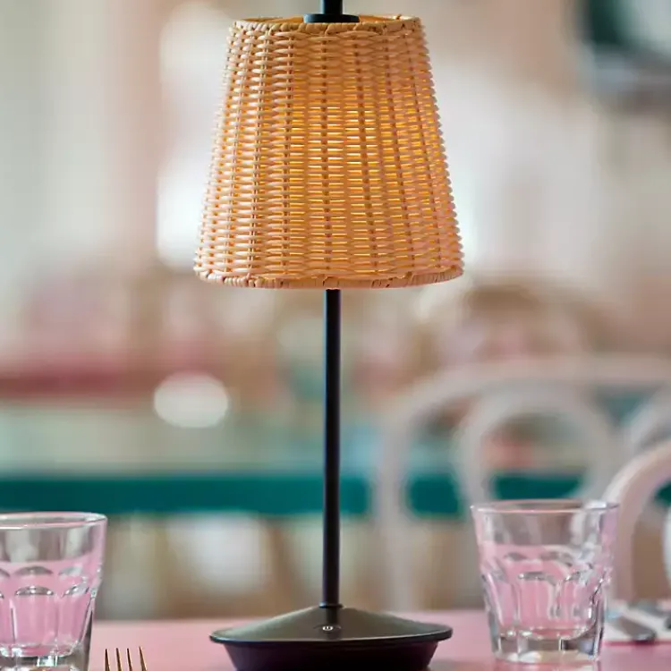 Kirklands Home Metal Rattan Shade Cordless Table Lamp Black Sale