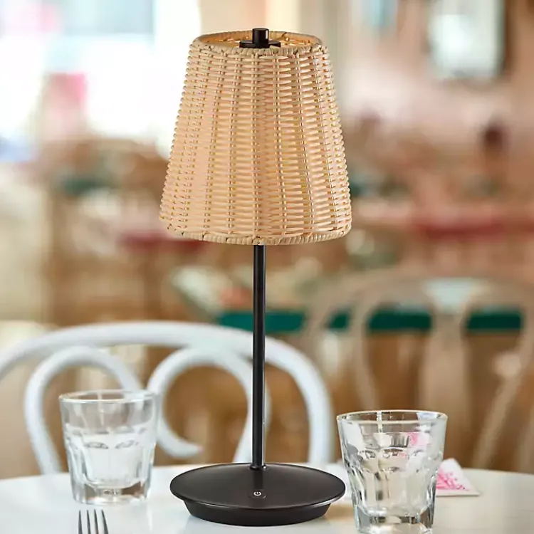 Kirklands Home Metal Rattan Shade Cordless Table Lamp Black Sale