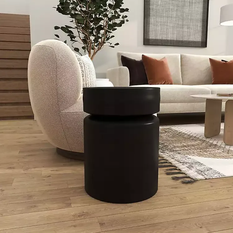 Kirklands Home Metal Round Drum Accent Table Black Best