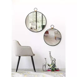 Kirklands Home Black Metal Round Top Loop Wall Mirror Outlet