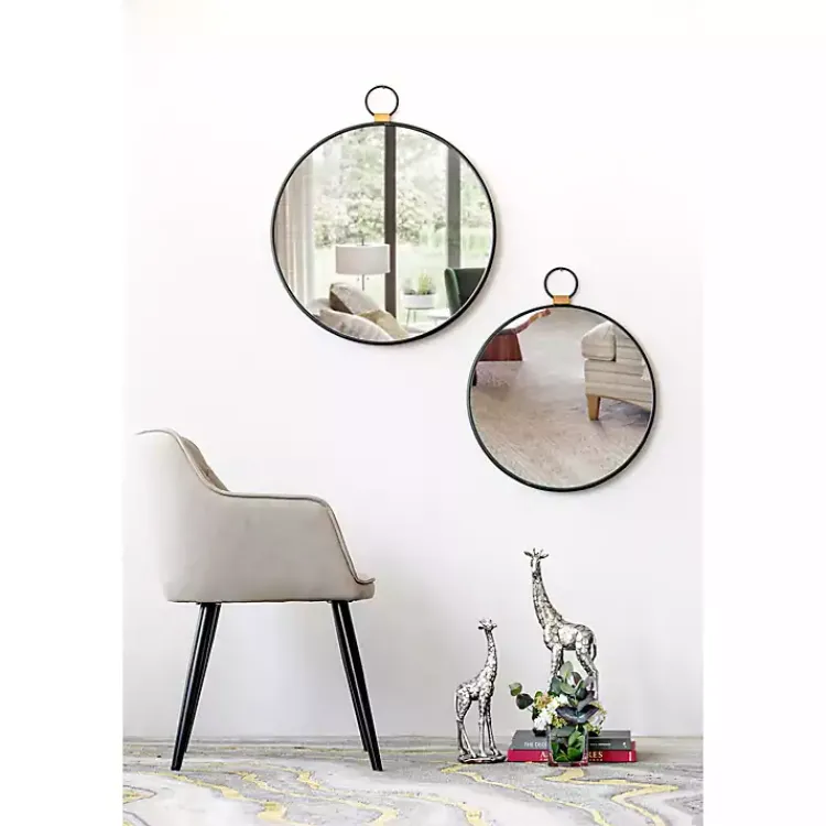 Kirklands Home Black Metal Round Top Loop Wall Mirror Outlet