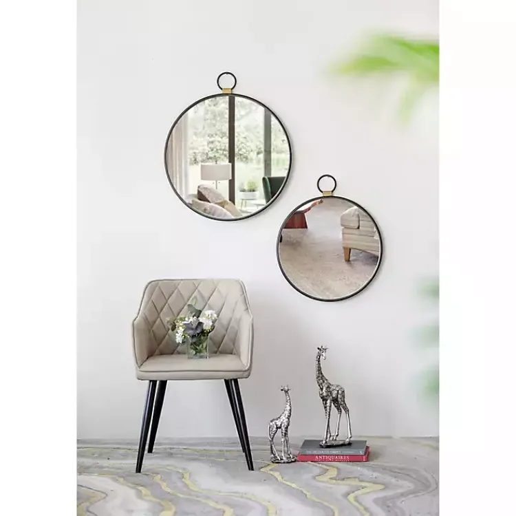 Kirklands Home Black Metal Round Top Loop Wall Mirror Outlet