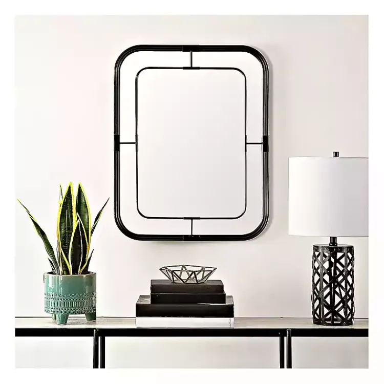 Kirklands Home Black Metal Rounded Corner Frame Wall Mirror New