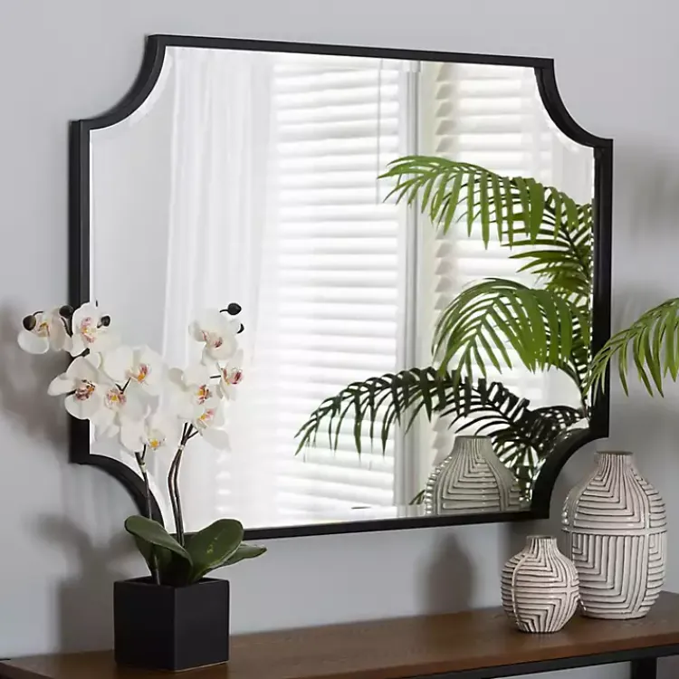 Kirklands Home Black Metal Scalloped Rectangle Wall Mirror Outlet