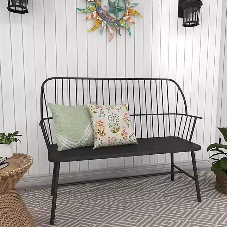 Kirklands Home Metal Slatted Back Outdoor Bench Black Sale